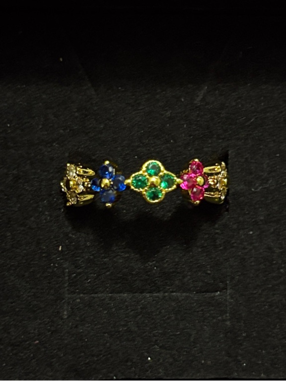 Betsey Johnson Gold-Tone Floral Ring with Pink, Blue & Green Stones